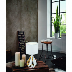 Eglo CARLTON 5 Lampada da Tavolo Struttura in Metallo, Finitura Bianco e Oro, Diffusore in Tessuto, Finitura Bianco Ø25xh51 cm