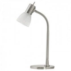 Eglo PRINCE 1 Lampada da Tavolo Struttura in Metallo, Finitura Nickel Satinato, Diffusore in Vetro, Finitura Alabastro, Bianco