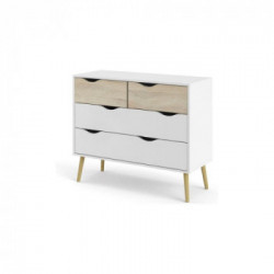 Tvilum Oslo Cassettiera, 4 Cassetti, 98,7x39,1x81,7 cm, Bianco e Rovere