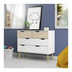 Tvilum Oslo Cassettiera, 4 Cassetti, 98,7x39,1x81,7 cm, Bianco e Rovere