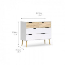 Tvilum Oslo Cassettiera, 4 Cassetti, 98,7x39,1x81,7 cm, Bianco e Rovere