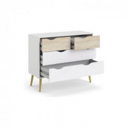 Tvilum Oslo Cassettiera, 4 Cassetti, 98,7x39,1x81,7 cm, Bianco e Rovere