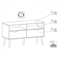 Tvilum Oslo Cassettiera, 2 Cassetti, 2 Vani Giorno, 98,7x39,1x57,6 cm, Bianco e Rovere