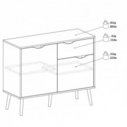 Tvilum Oslo Cassettiera, 2 Ante Battenti, 1 Cassetto, 2 Ripiani, 98,7x39,1x81,7 cm, Bianco e Rovere