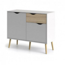 Tvilum Oslo Cassettiera, 2 Ante Battenti, 1 Cassetto, 2 Ripiani, 98,7x39,1x81,7 cm, Bianco e Rovere