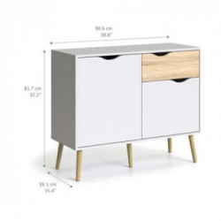Tvilum Oslo Cassettiera, 2 Ante Battenti, 1 Cassetto, 2 Ripiani, 98,7x39,1x81,7 cm, Bianco e Rovere