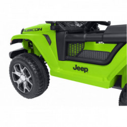 E-Spidko Auto elettrica Jeep Rubicon 12V, colore lime, mis. 126 x 70 x 80 cm, accensione con effetti sonori, chiave per