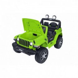 E-Spidko Auto elettrica Jeep Rubicon 12V, colore lime, mis. 126 x 70 x 80 cm, accensione con effetti sonori, chiave per