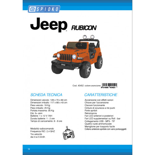 E-Spidko Auto elettrica Jeep Wrangler Rubicon...