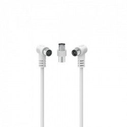 Hama Cavo antenna 90° M/F con adattatore M/M, 3 metri, 75 dB, bianco
