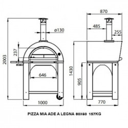Pizza Mia - Forno a Legna Ade, 80X60, Tetto Inox 304