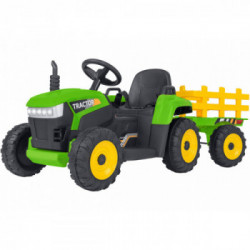 E-Spidko Trattore elettrico 12V 7AH con rimorchio colore verde, mis. 137 x 50 x 52 cm, accensione con effetti sonori reali,
