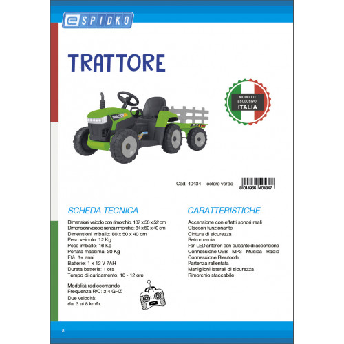 E-Spidko Trattore elettrico 12V 7AH con...