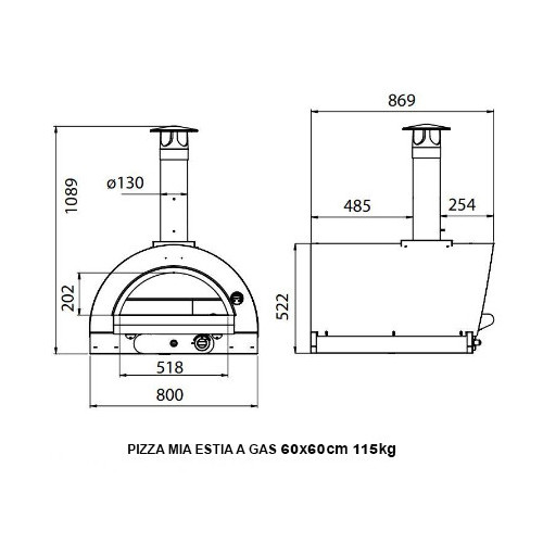 Pizza Mia - Forno a Gas Estia, 60X60, Rosso