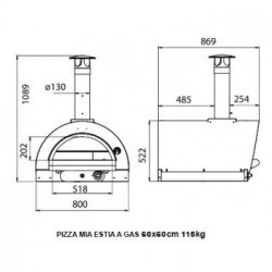 Pizza Mia - Forno a Gas Estia, 60X60, Rosso