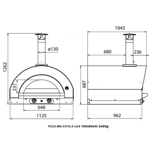 Pizza Mia - Forno a Gas Estia, 100X80, Rosso