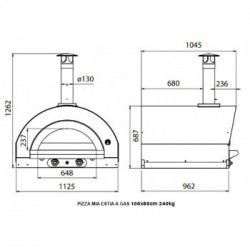 Pizza Mia - Forno a Gas Estia, 100X80, Rosso