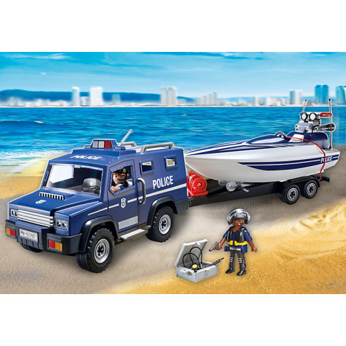 Playmobil Police Truck with Speedboat