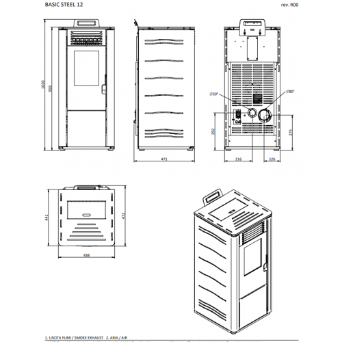 Foco Basic Steel - Stufa a Pellet, Canalizzata,...