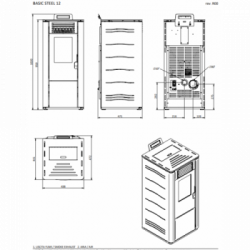 Foco Basic Steel - Stufa a Pellet, Canalizzata, Modello 12C, 9,7 kw, Bordeaux