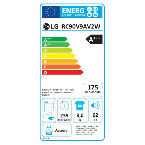 Lg RC90V9AV2W - Asciugatrice Pompa di Calore, 9...