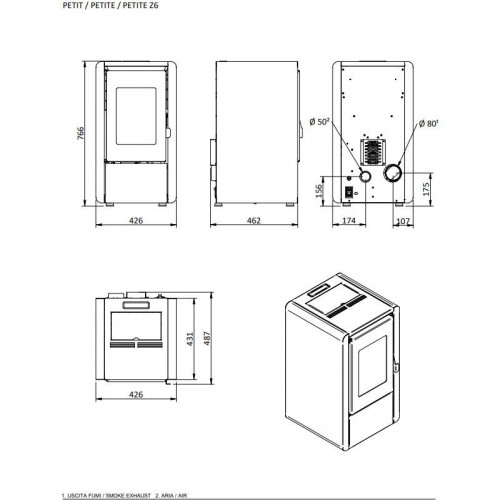 Foco Petit - Stufa a Pellet, Modello 6, 7 kw, Nero