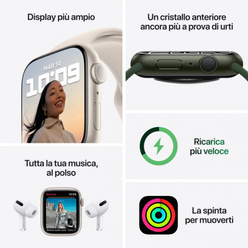Apple Watch Series 7 GPS, 45mm Cassa in...