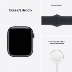 Apple Watch Series 7 GPS, 45mm Cassa in Alluminio Mezzanotte con Cinturino Sport Mezzanotte
