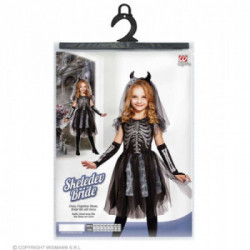 COSTUME SKELEDEV BRIDE (vestito, guanti senza dita, velo sposa con corna) (140 cm / 8-10 Years)