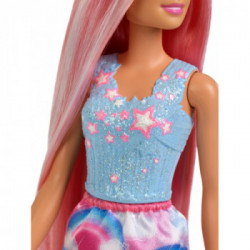Mattel Barbie Bambola Principessa Arcobaleno con Capelli Rosa Lunghi e Spazzola, FXR94