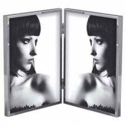 CORNICE PORTAFOTO DOPPIA FORMATO 13X18 COLORE ARGENTO - APERTURA A LIBRO