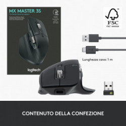 Logitech MX Master 3S mouse Mano destra Wireless a RF + Bluetooth Ottico 8000 DPI