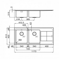 Foster 2222 052 - Lavello KE Sopratop, vasche a SX, 117.3x51.3 cm