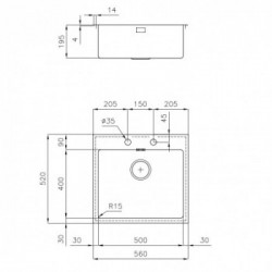 Foster 2272 050 - Lavello KE Q4, 1 Vasca, 56 x 52 cm, Acciaio Inox