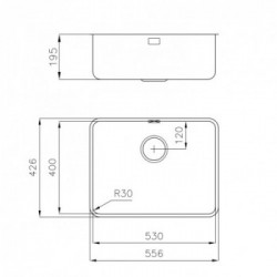 Foster 1865 850 - Lavello S400 Sottotop, 1 Vasca, 55.6 x 42.6 cm, Acciaio Inox