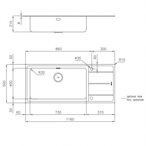 Foster 3216 052 - Lavello Evo, 1 Vasca SX, 116...