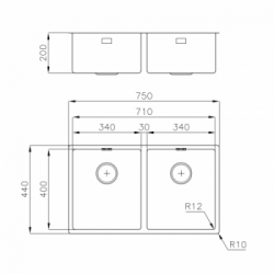 Foster 3352 050 - Lavello Filotop S4001, 2 Vasche, 75 x 44 cm, Acciaio Inox