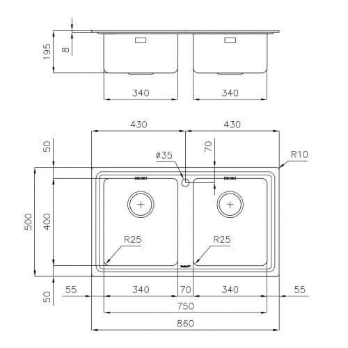 Foster 3274 050 - Lavello Evo, 2 Vasche, 86 x...
