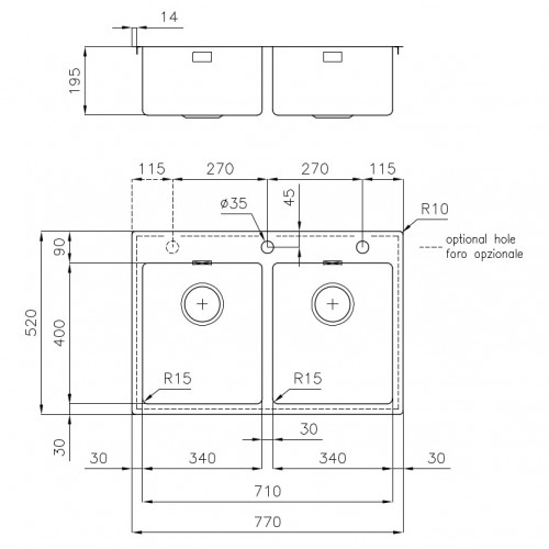Foster 2269 080 - Lavello KE Vintage Filotop, 2...