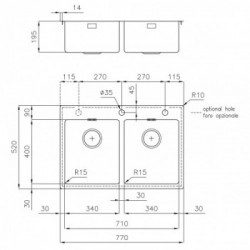 Foster 2269 080 - Lavello KE Vintage Filotop, 2 Vasche, 77 x 52 cm, Acciaio Inox