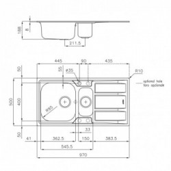 Foster 1973 962 - Lavello FM Marine, Vasca a SX, 97 x 50 cm, Acciaio Inox 