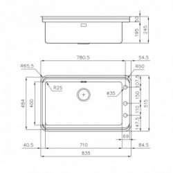 Foster 1491 059 - Lavello Triplo Invaso Workstation Filotop, 1 Vasca, 83.5 x 51.5 cm, Acciaio Inox