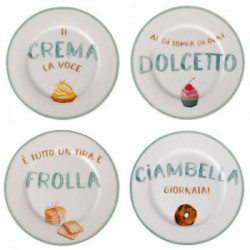 Villa D'Este Home Tivoli 'Le Travisate', Set 4 Piatti dessert in new bone china