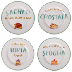 Villa D'Este Home Tivoli 'Le Travisate', Set 4 Piatti dessert in new bone china