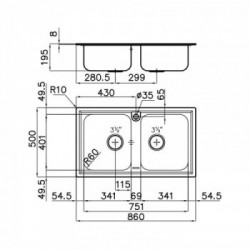 Foster 5886 060 - Lavello Elettra Sopratop, Inox spazzolato, 86x50 cm