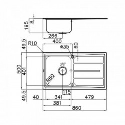 Foster 5186 062 - Lavello Elettra Sopratop, vasca a SX, Inox spazzolato, 86x50 cm