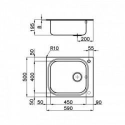 Foster 1511 001 - Lavello Big Bowl Sopratop, vasca a DX, Inox spazzolato, 59x50 cm