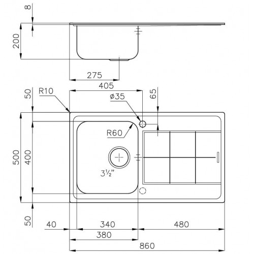 Foster 2181061 - Lavello KS, 1 Vasca DX, 86 x...