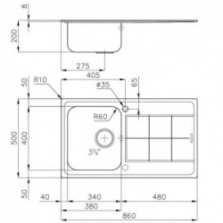 Foster 2181061 - Lavello KS, 1 Vasca DX, 86 x 50 cm, Acciaio Inox