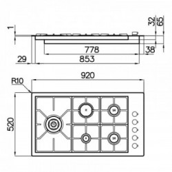 Foster 7257 032 - Piano Cottura a Gas S4000 Sopratop o Filotop, Inox spazzolato, 92x52 cm